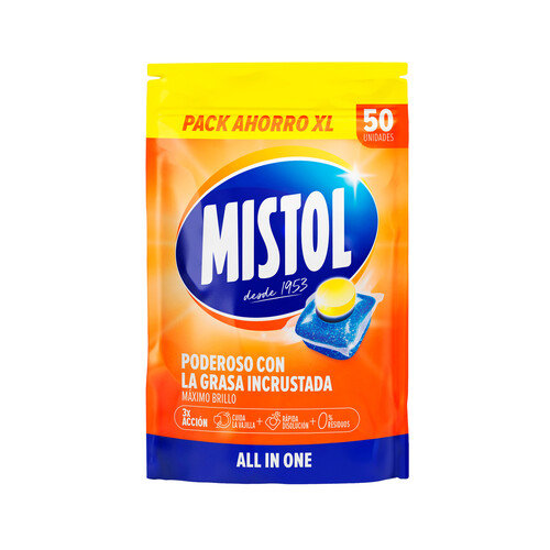 Alcampo MISTOL Detergente para lavavajillas en pastillas MISTOL ALL IN ONE 50 uds. 750 g