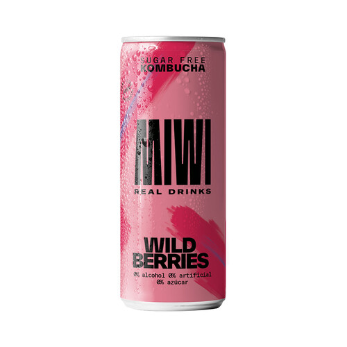 Alcampo MIWI Kombucha 0% azúcar con sabor a frutos del bosque lata 250 ml