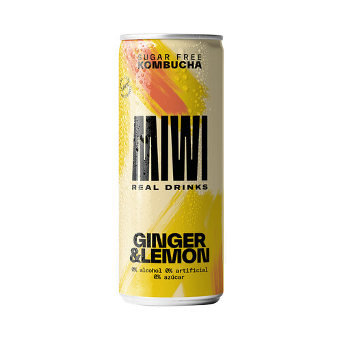 Alcampo MIWI Kombucha 0% azúcar con sabor a jengibre y limón lata 250 ml