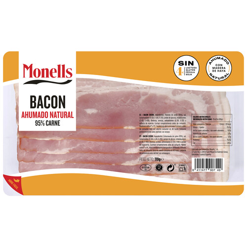 Alcampo MONELLS Bacon cocido y ahumado natural sin gluten ni lacotosa cortado en lonchas 110 g