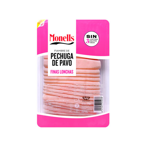 Alcampo MONELLS Fiambre de pechuga de pavo extrajugosa y cortada en finas lonchas MONELLS 210 g