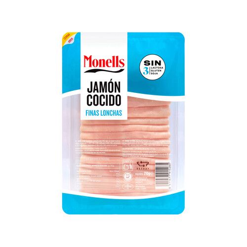 Alcampo MONELLS Jamón cocido extrajugoso cortado en finas lonchas MONELLS 210 g