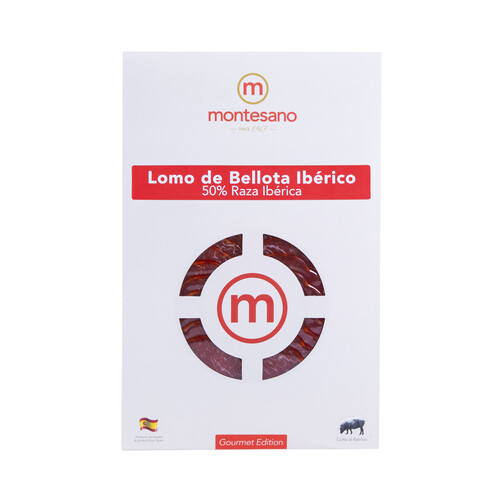Alcampo MONTE ROBLE Lomo de bellota ibérico (50% raza ibérica) cortado en lonchas MONTESANO 100 g