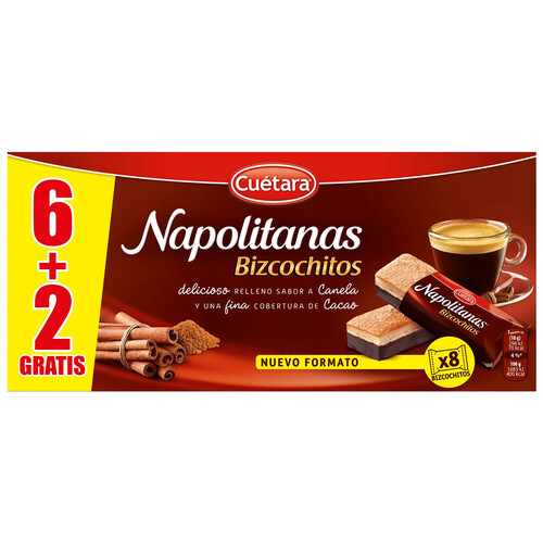 Alcampo NAPOLITANAS CUÉTARA Bizcochitos con relleno sabor a canela 6 uds x 117 g