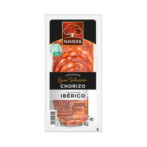 Alcampo NAVIDUL Gran selección Chorizo con carne de cerdo ibérico sin gluten y cortado en lonchas 40 g