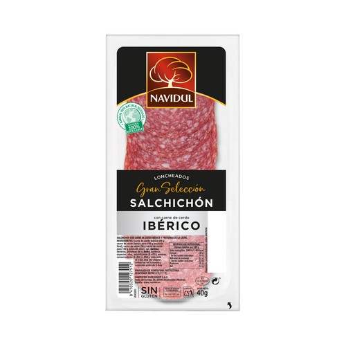 Alcampo NAVIDUL Gran selección Salchichón con carne de cerdo ibérico sin gluten y cortado en lonchas 40 g