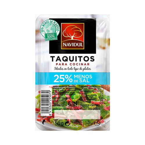 Alcampo NAVIDUL Jammón y paleta curados reducidos en sal y cortado en taquitos NAVIDUL 50 g