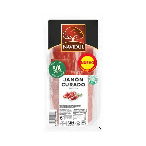 Alcampo NAVIDUL Jamón curado bodega elaborado sin gluten ni lactosa y cortado en lonchas 45 g