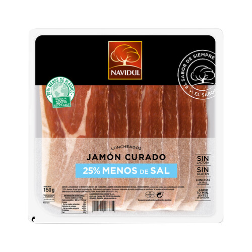Alcampo NAVIDUL Jamón curado con un 25% menos de sal cortado en lonchas NAVIDUL 150 g