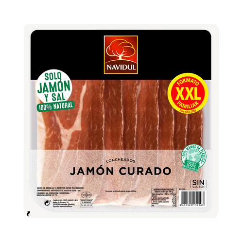 Alcampo NAVIDUL Jamón curado cortado en lonchas elaborado sin gluten NAVIDUL 230 g