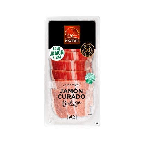 Alcampo NAVIDUL Jamón curado de bodega sin gluten y cortado en finas lonchas NAVIDUL 50 g
