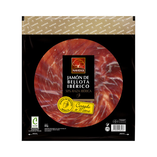 Alcampo NAVIDUL Jamón de bellota ibérico (50% raza ibérica) cortado a mano NAVIDUL 80 g
