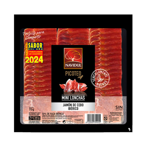 Alcampo NAVIDUL Jamón ibérico de cebo (50% raza ibérica) cortado en mini lonchas NAVIDUL Picoteo 70 g