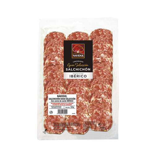 Alcampo NAVIDUL Salchichón con carne de cerdo ibérico sin gluten y cortado en lonchas NAVIDUL Gran selección 100 g