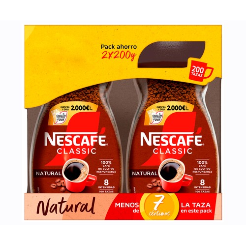 Alcampo NESCAFÉ Café soluble natural pack 2 uds x 200 g