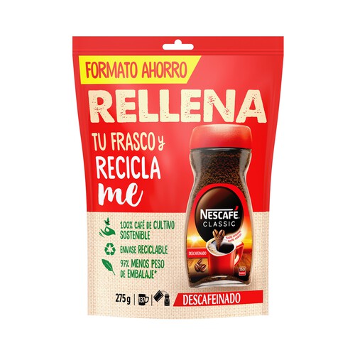 Alcampo NESCAFE Rellena Pack de café descafeinado para rellenar frascos y reciclar 275 g