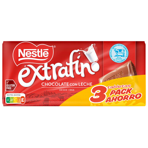 Alcampo NESTLÉ Extrafino Chocolate con leche 3 uds. de 125 g
