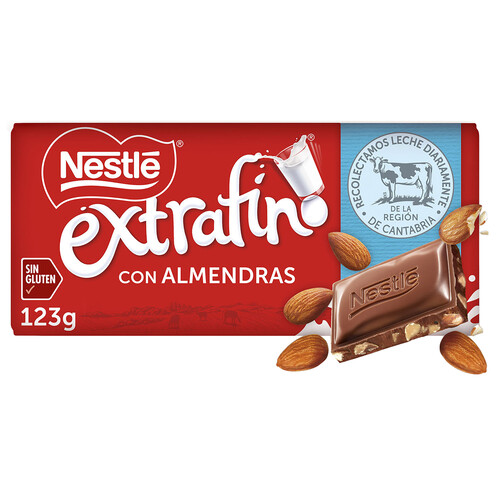 Alcampo NESTLÉ Extrafino Chocolate con leche y almendras 123 g