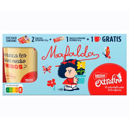 Alcampo NESTLÉ Lote de tres tabletas de chocolate extrafino con una taza de Mafalda 334 gr