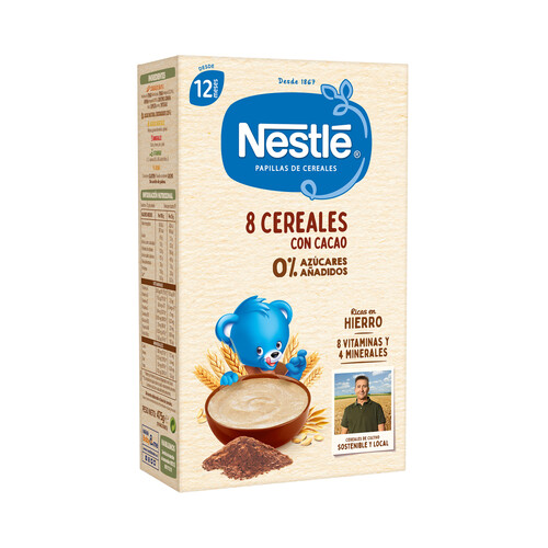 Alcampo NESTLÉ Papilla de 8 cereales con cacao sin azúcares añadidos a partir de 12 meses 475 g