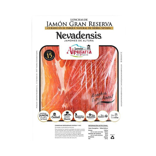 Alcampo NEVADENSIS Jamón de la Alpujarra (+15 meses curación) cortado en lonchas extra finas 120 g