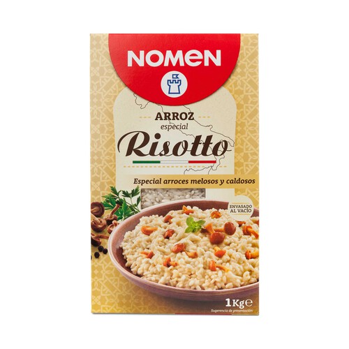 Alcampo NOMEN Arroz Carnaroli especial para risotto arroces melosos y caldosos paquete 1 kg