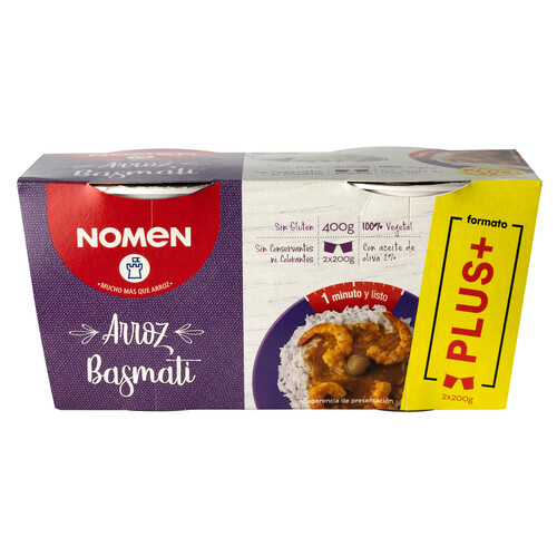 Alcampo NOMEN Plus Vasitos de arroz basmati 2 udsx 200 ml