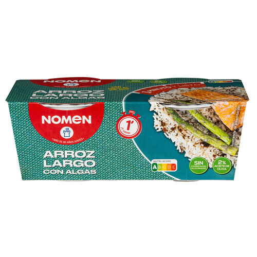 Alcampo NOMEN Vasitos de arroz largo con algas 2 uds x 125 g