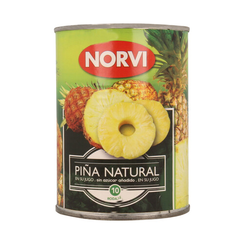 Alcampo NORVI Piña natural en rodajas en su jugo sin azúcar añadido NORVI 340 g