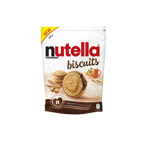 Alcampo NUTELLA Biscuits Galletas rellenas de crema de avellanas y cacao 304 g