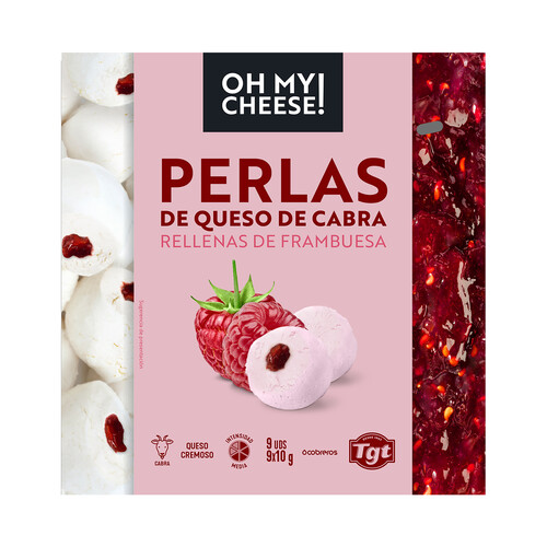 Alcampo OH MY CHEESE Perlas de queso de cabra rellenas de frambuesa OH MY CHEESE 9 uds. 90 g