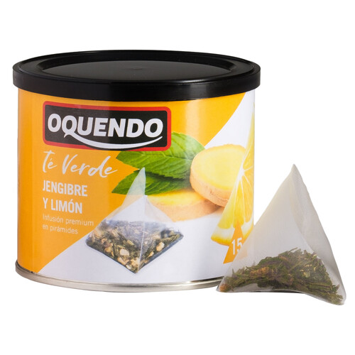 Alcampo OQUENDO Té verde jengibre y limón 15 uds. de 2 g