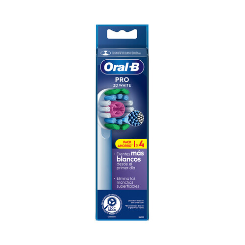 Alcampo ORAL-B Pro 3d White Cabezales de recambio para cepillo de dientes eléctrico ORAL-B 4 uds