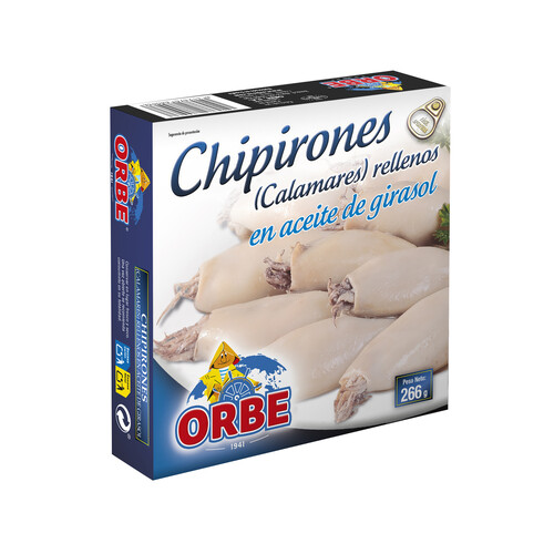 Alcampo ORBE Chipirones (calamares) rellenos en aceite vegetal lata de 168 g