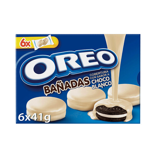 Alcampo OREO Galletas rellenas de crema de vainilla y cubiertas de chocolate blanco 6 uds. 41 g