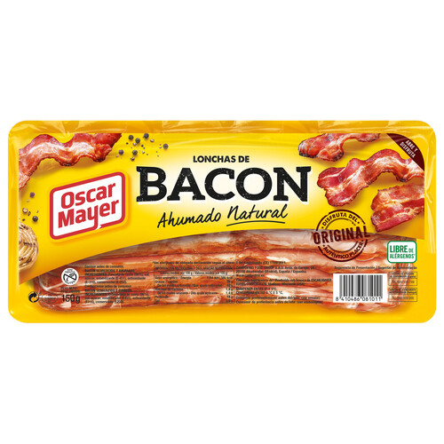 Alcampo OSCAR MAYER Bacon ahumado con humo de madera de haya sin gluten y cortado en lonchas OSCAR MAYER 150 g