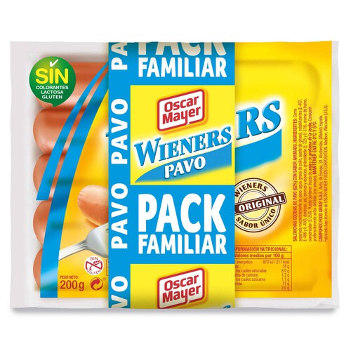 Alcampo OSCAR MAYER Salchichas cocidas de pavo con sabor ahumado tipo Wieners OSCAR MAYER 3 x 200 g