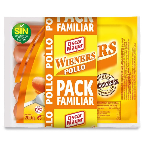 Alcampo OSCAR MAYER Salchichas cocidas de pollo con sabor ahumado tipo Wieners OSCAR MAYER 3 x 200 g