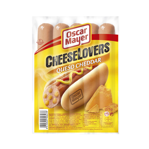 Alcampo OSCAR MAYER Salchichas cocidas y ahumadas con queso chedar fundido en su interior OSCAR MAYER Cheeselover 275 g