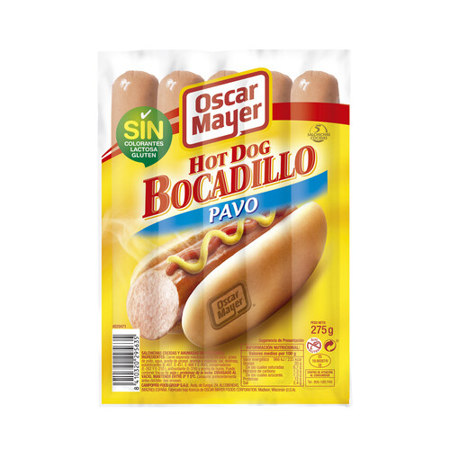 Alcampo OSCAR MAYER Salchichas cocidas y ahumadas de pavo elaboradas sin gluten OSCAR MAYER Bocadillo 275 g