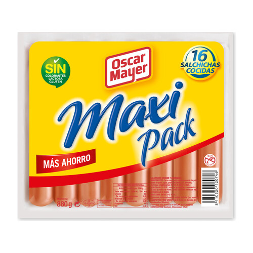 Alcampo OSCAR MAYER Salchichas cocidas y ahumado de pavo y pollo elaboradas sin gluten OSCAR MAYER Maxi pack 880 g
