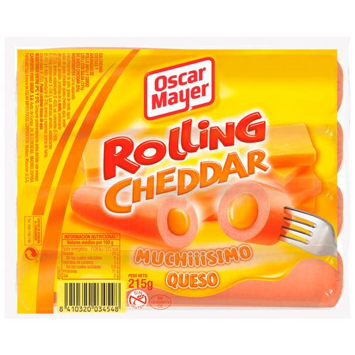 Alcampo OSCAR MAYER Salchichas tipo Frankfurt cocidas y ahumadas de pollo y cerdo con queso cheddar OSCAR MAYER Rolling cheedar 215 g
