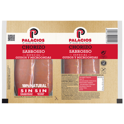 Alcampo PALACIOS Chorizo Oreado 100% natural especial guisos y microondas PALACIOS 2 x 100 g