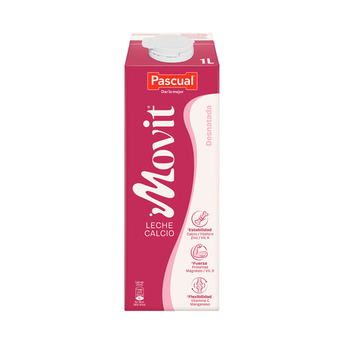 Alcampo PASCUAL Movit Leche desnatada de vaca con calcio y con alto contenido en vitamina D 1 l