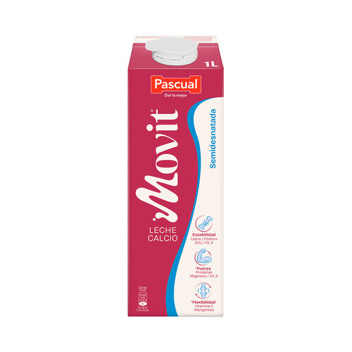 Alcampo PASCUAL Movit Leche semidesnatada de vaca con calcio y con alto contenido en vitamina D 1 l