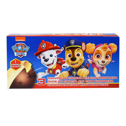 Alcampo PATRULLA CANINA Huevos de chocolate con leche con sorpresa en su interior 3 uds