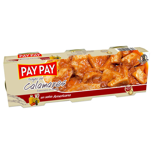 Alcampo PAY PAY Calamares en trozo con salsa americana lata pack de 3 uds. de 55 g