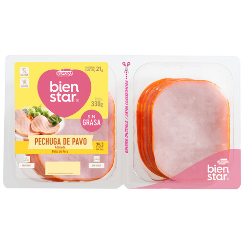 Alcampo Pechuga de pavo adobada cortada en lonchas EL POZO Bienstar 330 g