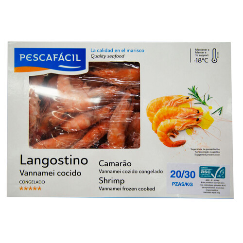 Alcampo PESCAFACIL Langostinos cocidos vannamei 20/30 1 kg
