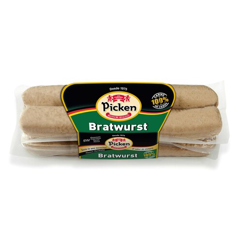 Alcampo PICKEN Salchichas alemanas tipo Bratwurst elaboradas sin gluten glutamato ni fécula PICKEN 300 g